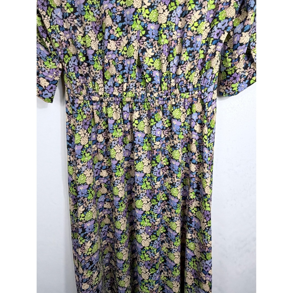 Maje Floral Button Front Midi Dress with Back Cutout Purple Green Yellow US L - Picture 9 of 16